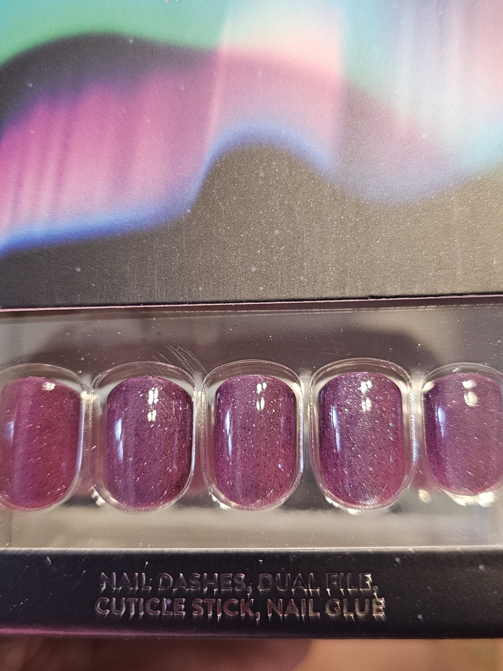 Glittery Purple Press-On Nail Set with Glue & Tools